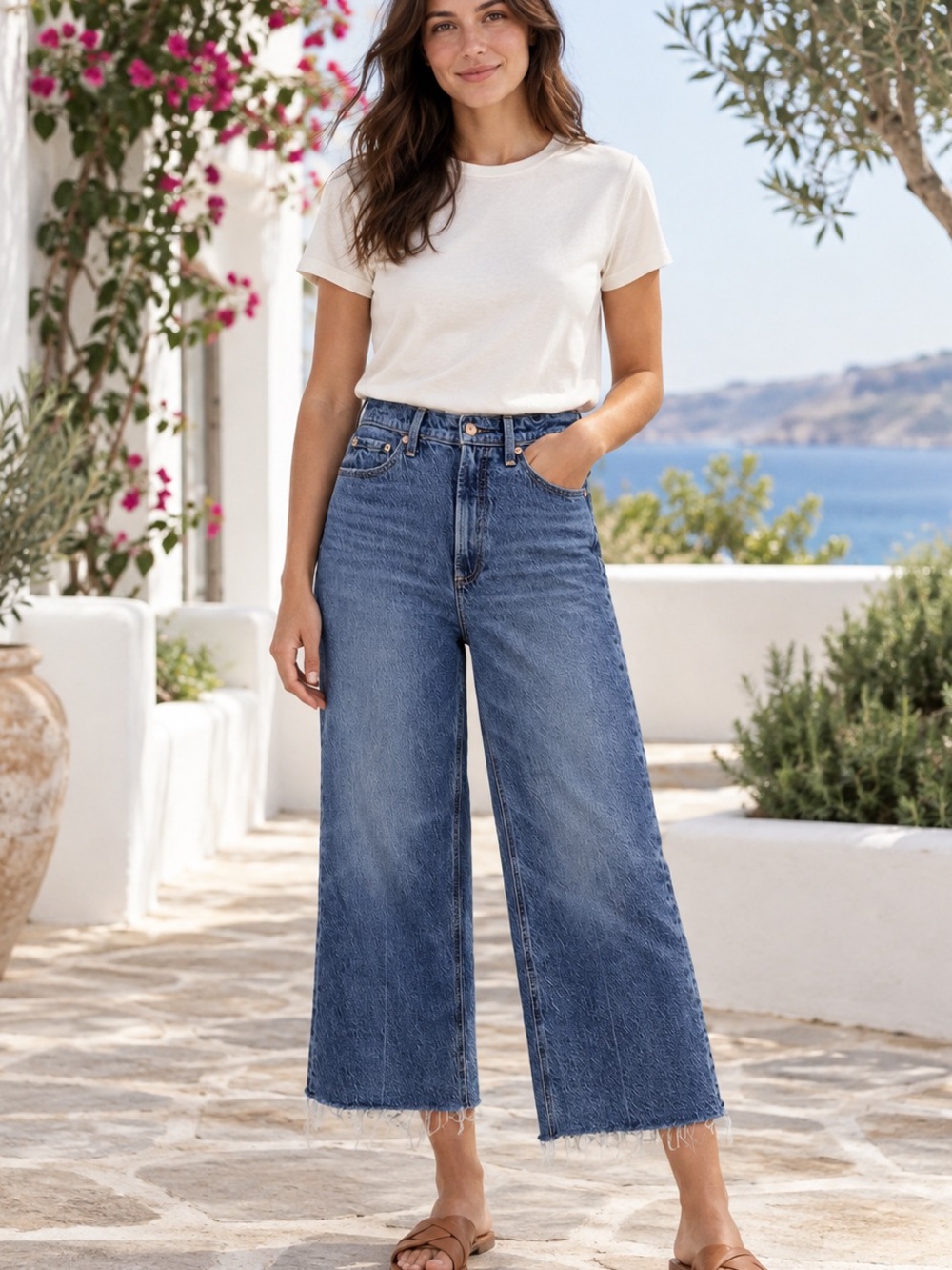 Pistola Penny Petite High Rise Wide Leg Crop Jeans 27P Palladium Raw Hem